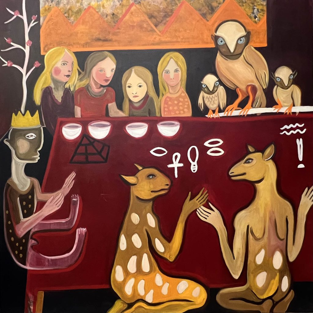 Rūta Jusionytė Prie stalo su kačių deivėmis 150X150 cm